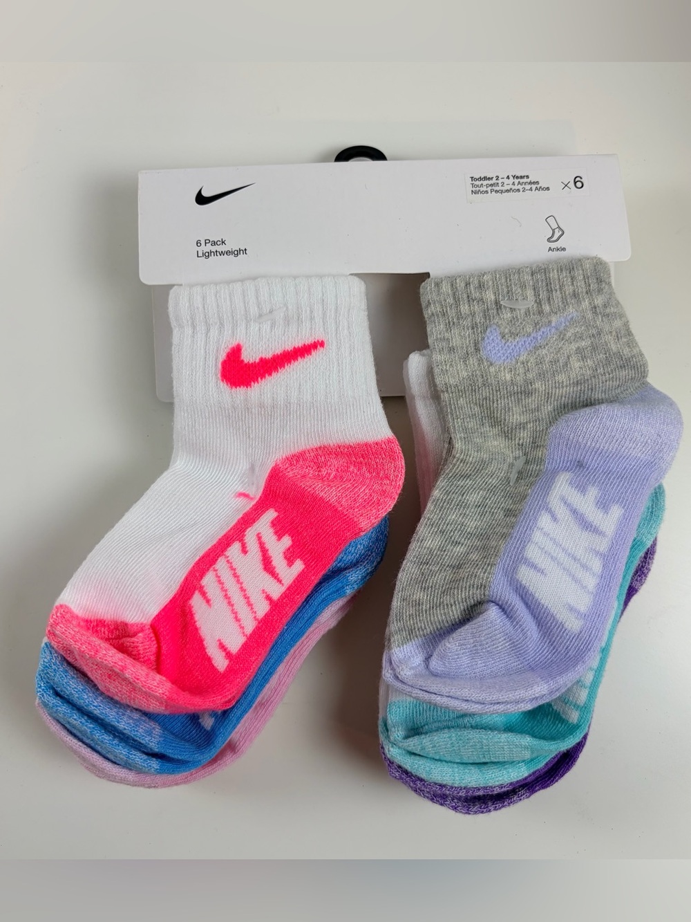 NWT Nike 6 Pack Lightweight Ankle Socks Toddler 2-4 years